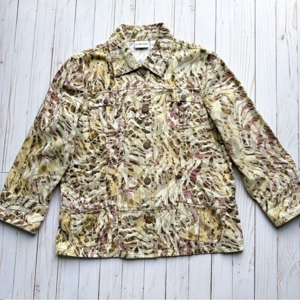 Chico’s Womens Size Large Animal Print Button Closer Lightweight Jacket